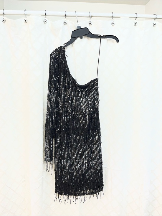 Fashion Nova Dresses & Skirts - Fashion Nova Black Sequin One-Shoulder Mini Dress with Fringe
